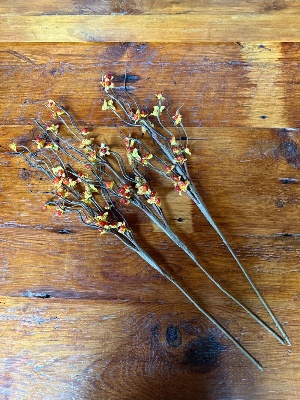 🍂 NWOT 3- 25” Autumn Bittersweet Spray Decorative Stems - Yellow & Orange